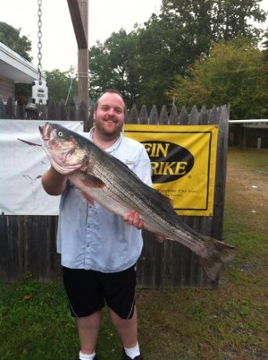 Joe caught this 24.5-pound bass aboard Jerry Postorino's Fishmonger this week.