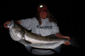Mosey Birney Broatch shows off her first ever striped bass this week.