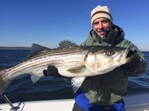 Craig Rogers from Wynnewood, PA with a 17-pound Thanksgiving Dinner bass taken off Sandy Hook on Monday.