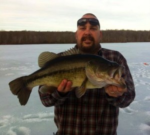 This late-season hog largemouth bass hit the ice in central Connecticut this week.