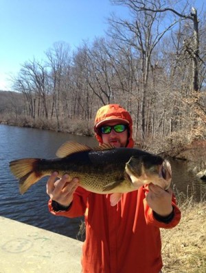 A heavy ice-out largemouth bass from a Connecticut lake. (photo courtesy of TC Marine Bait and Tackle)