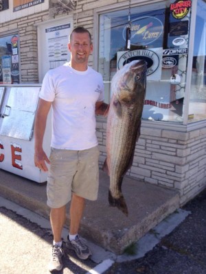 Dale Sawle weighed in a 50-pound, 12-ounce bass that he caught while drifting the Watch Hill Reefs over the weekend.