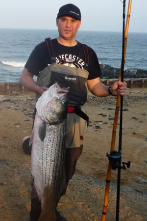 Chris Buchta caught this 36-pound striped bass in the North Jersey surf over the weekend. 