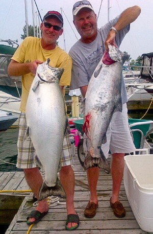 Pat Comerford (R) with his LOC-leading 36 pound king salmon and Darryl Day with his second place king - caught on the same day while fishing together.