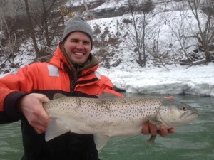Ely Mosul with a Niagara River brownie caught this week while fishing with Capt. Frank Campbell of Niagara Falls.