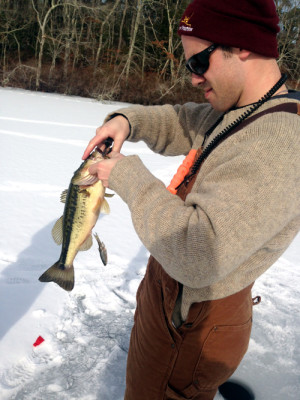 OTW's Pat Donovan with a bass taken on a shiner this past weekend.