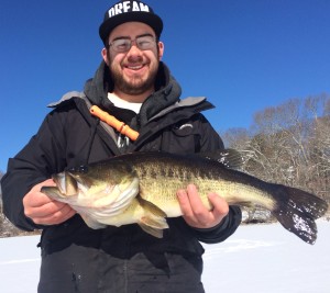 Colin Simonetta caught this 6-pound bass on the cape on a tip up on Monday with a live shiner.
