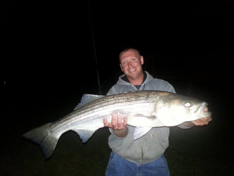 Dustin LeBlanc scored this 40-inch striper from shore.