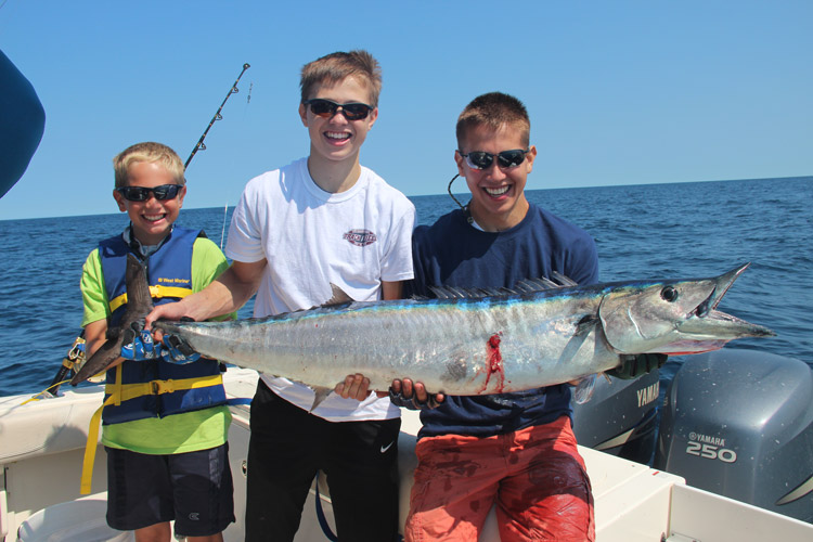 Matthew Czarnecki went south of Martha's Vineyard to the Shipping Lanes and landed this 55-pound wahoo and a number of mahi up to 20 pounds.