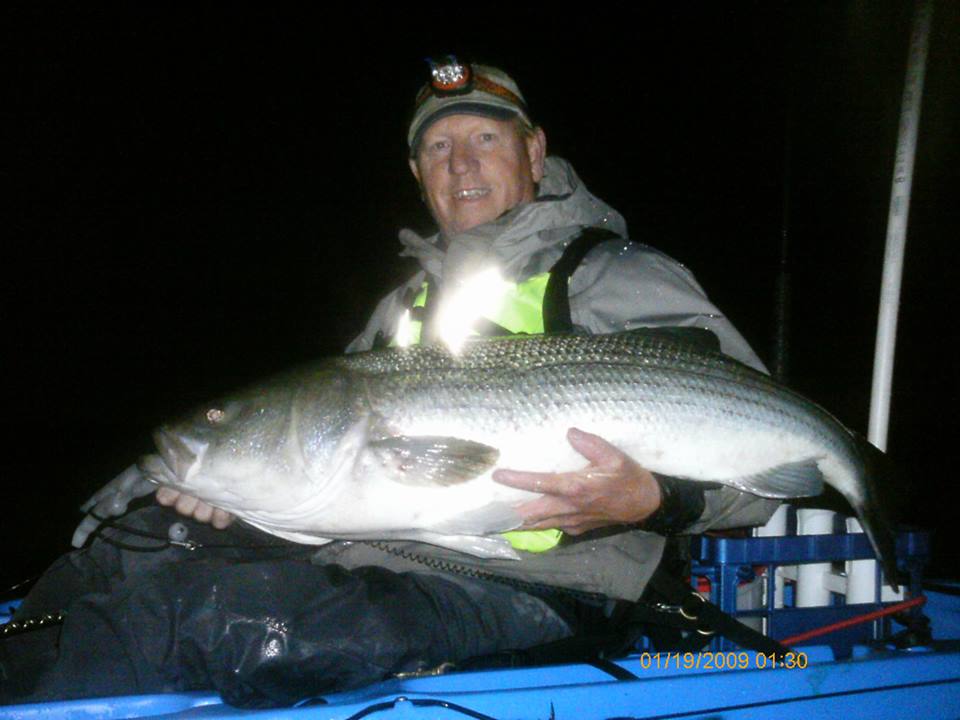 David Collins of West Haven CT with a 42-pound striper.