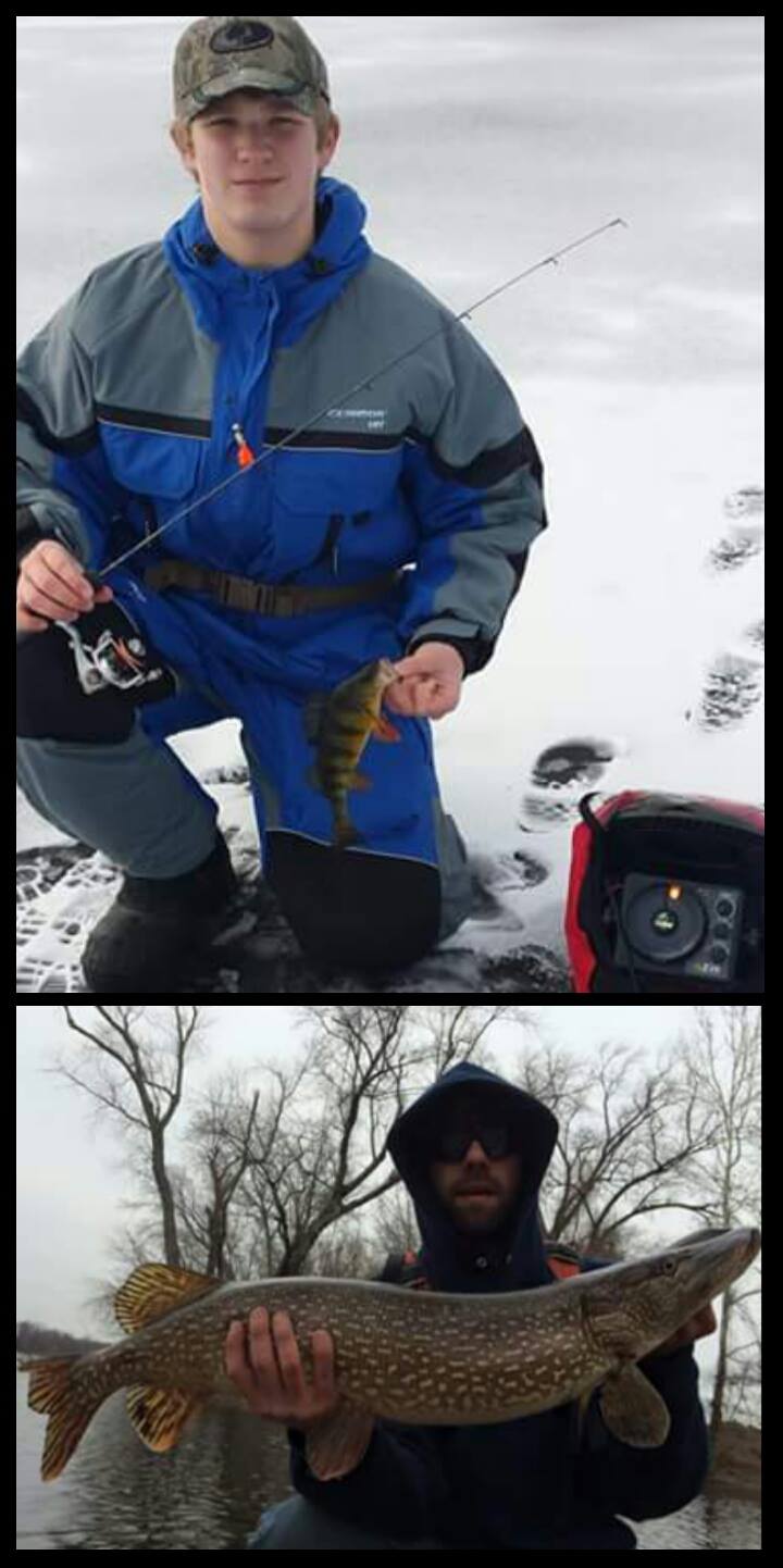 Brandon Jasensky (TOP) found some good pan fish through the ice. Lee Allery (BOTTOM) with a solid northern from the CT river!