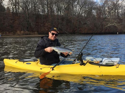 Keith Garbauskus took advantage of the mild weather and found some Housatonic kayak schoolies Wednesday.