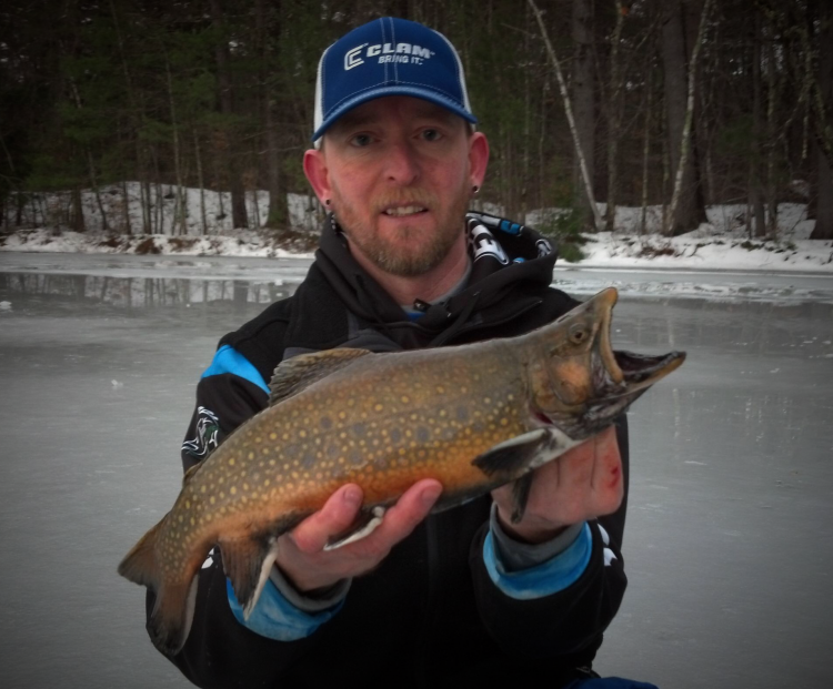 Tim Moore jigged up this beautiful brook trout from a northern New Hampshire pond. 