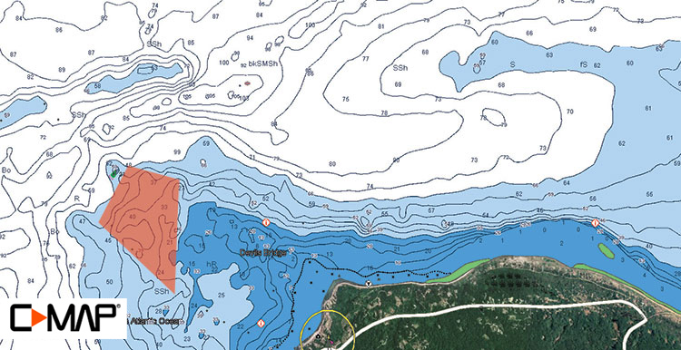 areas where the water is between 30 and 40 feet
