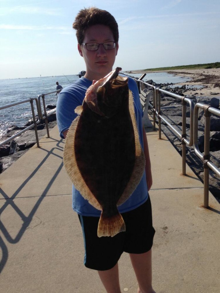 Keeper fluke are being caught from shore as well. Jay Bailey caught this fish from the rocks at Barnegat Light. 
