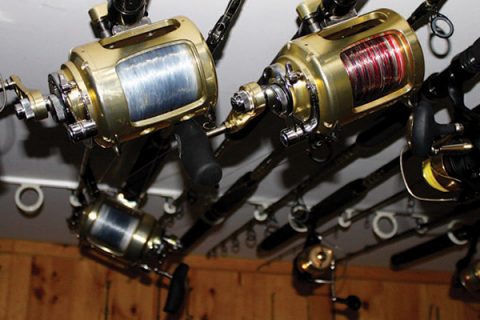 Ceiling-mounted rod racks are ideal for winter storage. Leaning the rods against the wall for the winter can damage the guides and give the rods permanent curves.