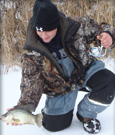 Finicky biters, such are this slab crappie caught by Rick Paone, are less likely to spook with a rod trap.