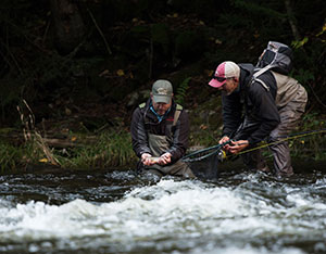 Guide BIll Bernhardt assists in a landing.