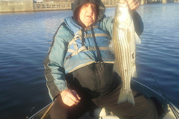 Carl Vining caught this 27" Boston Harbor striper on February 27th!