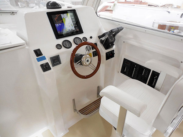 Large windows give the helm station great sightlines and an open feeling. 