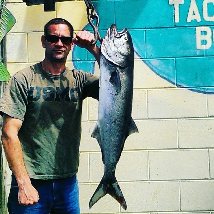 Jeffrey Reynolds of Teaneck got this 20-pound blue in the Sandy Hook surf.