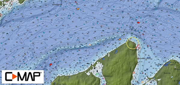 Middle Ground hi-res 3D bathymetric custom map provided by C-MAP