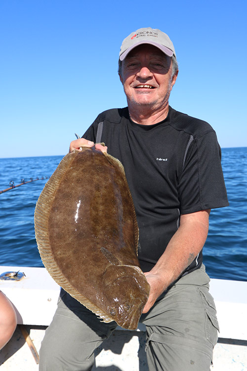 This doormat fluke taken aboard the Little Sister inhaled a cunner strip out of Westport.