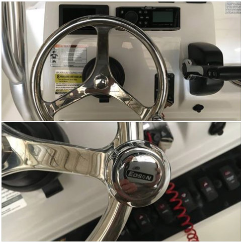 Edson steering is included in the Century Boats Striper Cup 2200! Take full command of this vessel with the Edson steering wheel and knob.