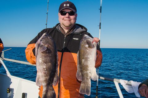 Eric Bunz used smaller pieces of crab to tempt these keeper blackfish on an otherwise slow day.