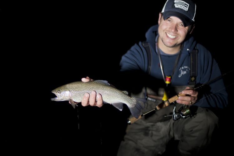 A rainbow trout caught after dark on a jointed stickbait on Monday. 