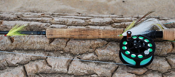 This large bunker fly gives the illusion of a larger fish chasing a smaller one in a two-fly set-up.