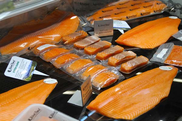 booths selling smoked salmon