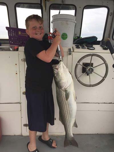 Ollie Svendsen, age 11, landed this 41-incher fishing near Revere Beach.