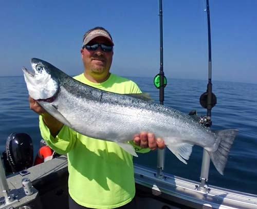 Some big steelhead are around like this one caught with Capt. Matt Yabonsky of Wet Net Charters.
