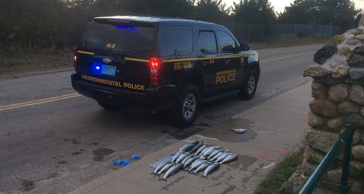 RI DEM with seized illegally harvested striped bass