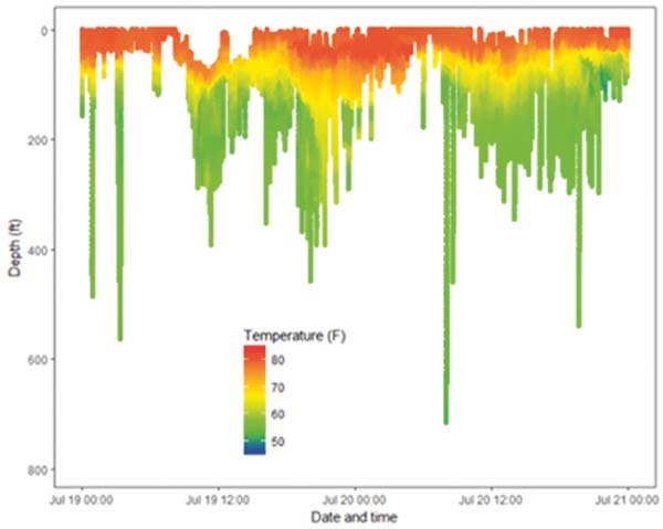 Data representing a temperature and depth profile