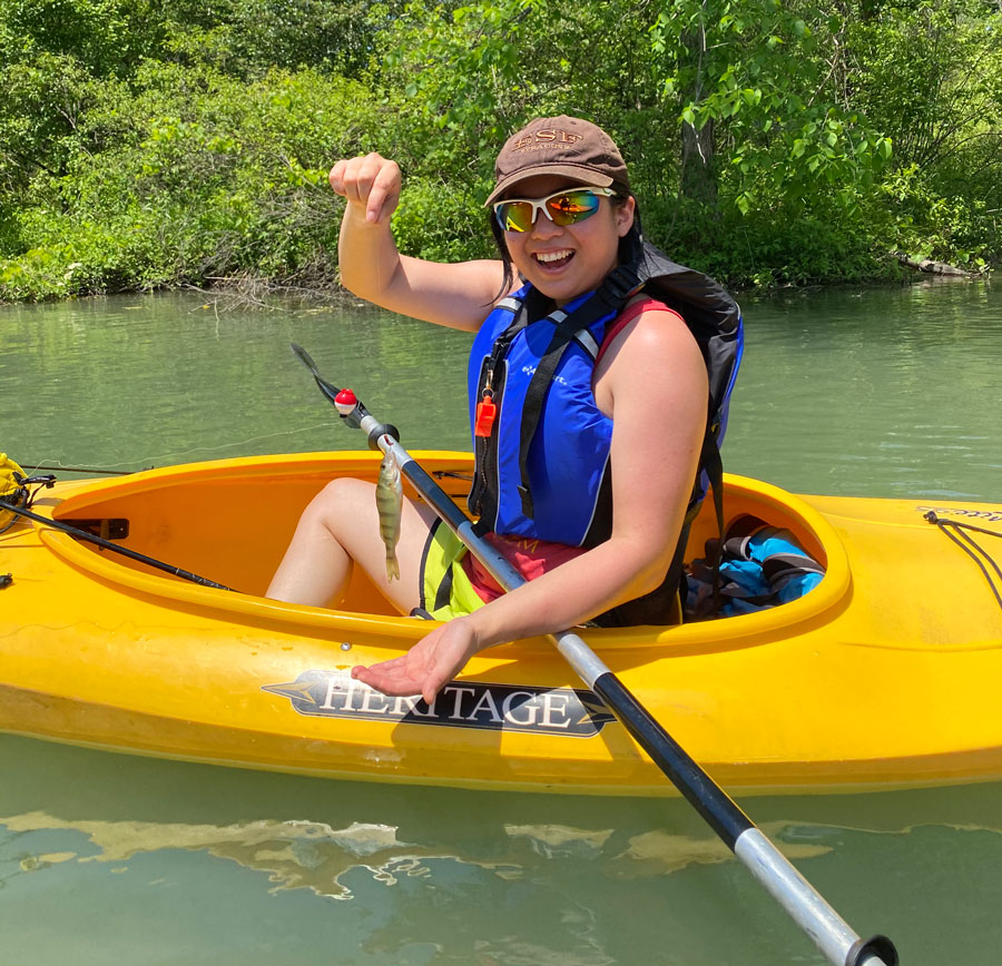 Cecliy Zhu with a yellow perch
