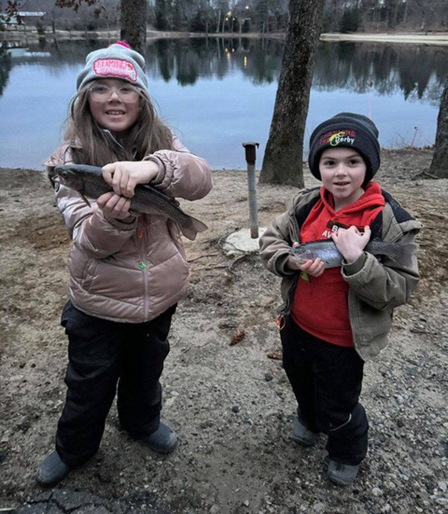 Elise and Griffin Sabolevski with trout