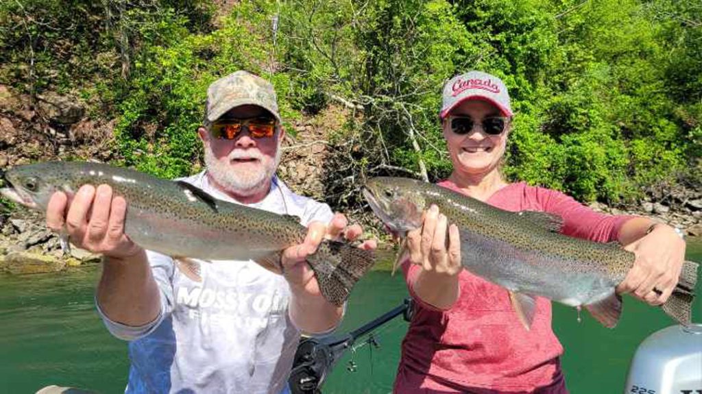 Karen and Rick Mansfield with steelhead double