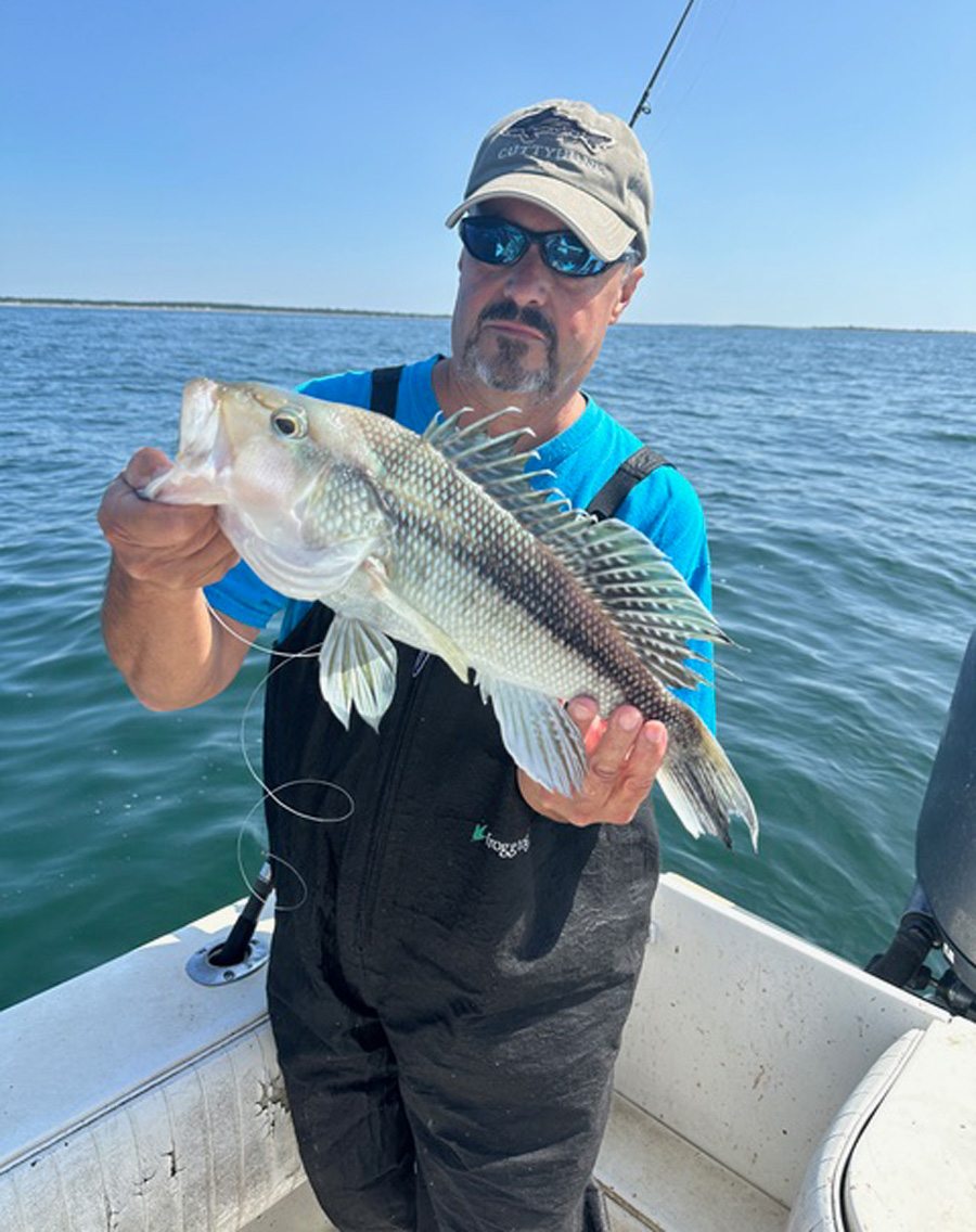 John D Silva with unique seabass