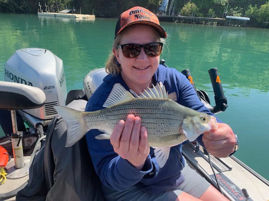 Sue Bookhout with white bass