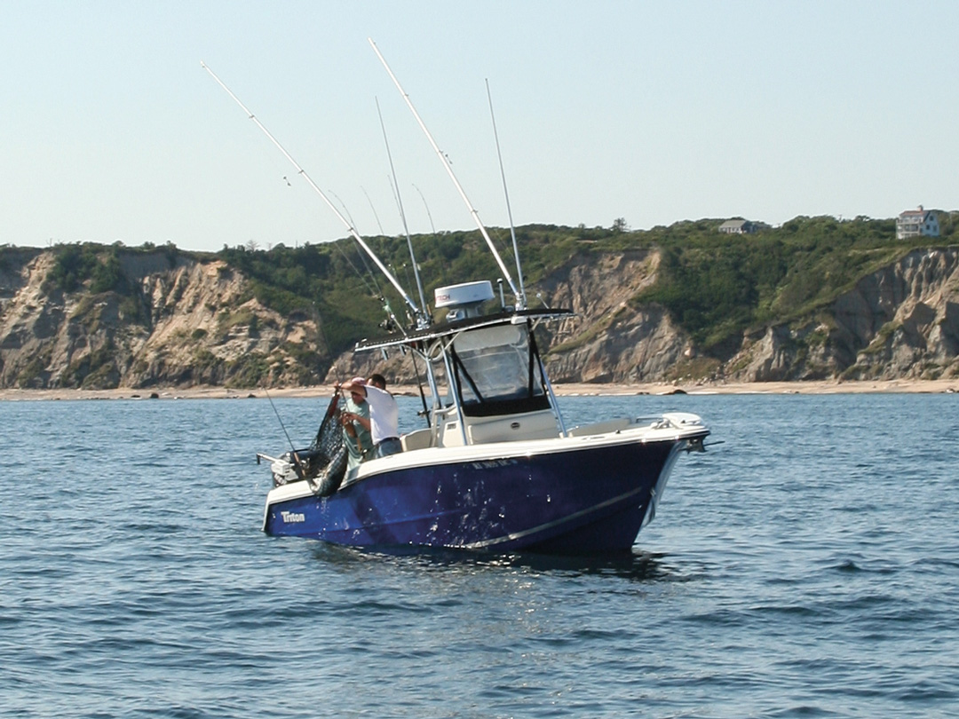 Boat netting striper off Block Island