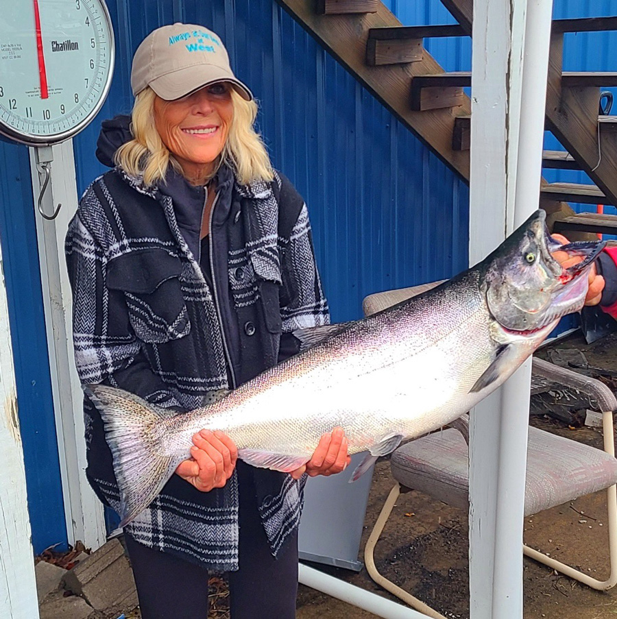 Diane Nieves with king salmon