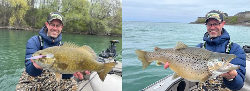 Roel Trum with big smallmouth bass and brown trout