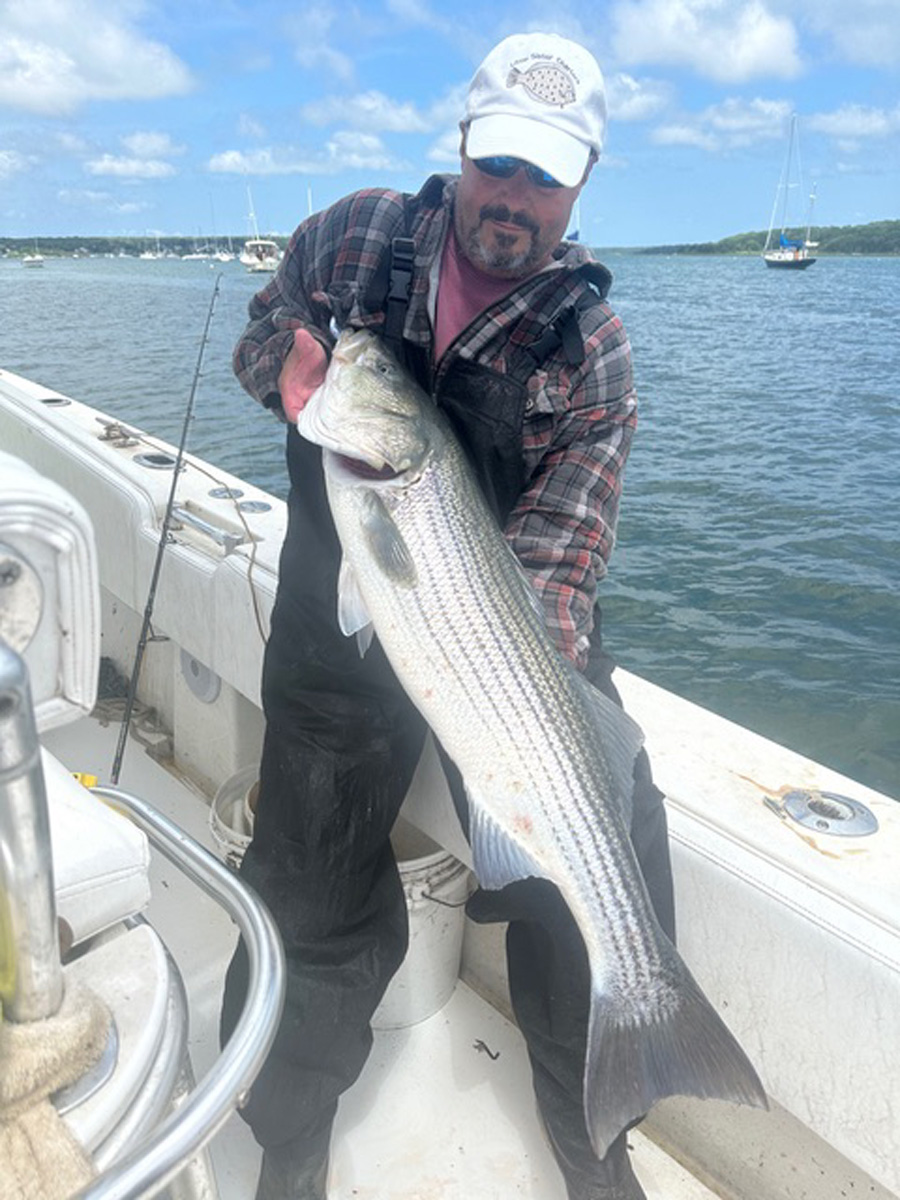 John D Silva with striped bass