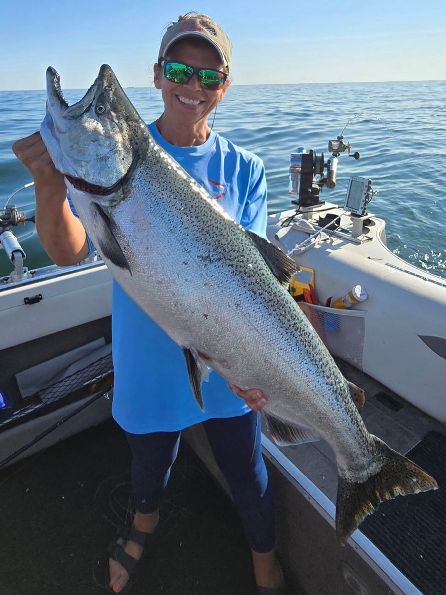 Becky Maxwell of Michigan with a big king salmon 