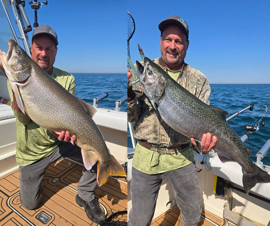 Herman Yahn with lake trout and salmon
