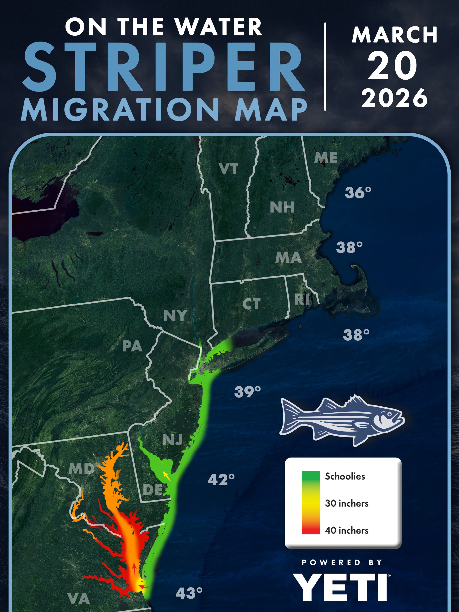OTW March 20, 2026 Striper Migration Map