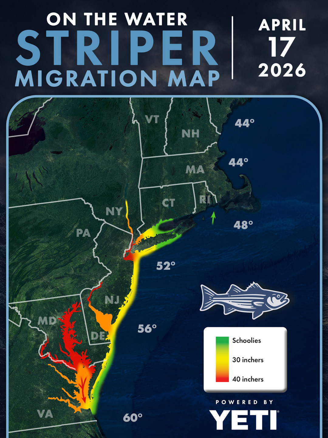 OTW Striper Migration Map April 17, 2026