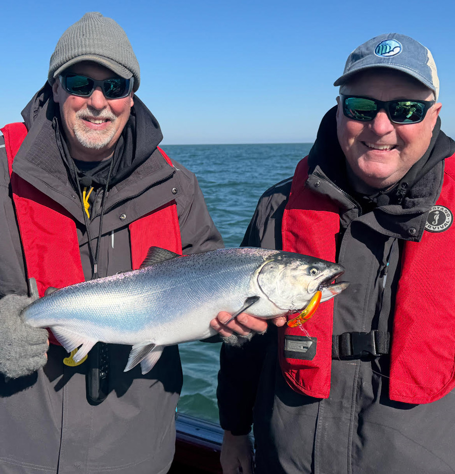 Mark Romanack and Capt. Frank Campbell with king salmon